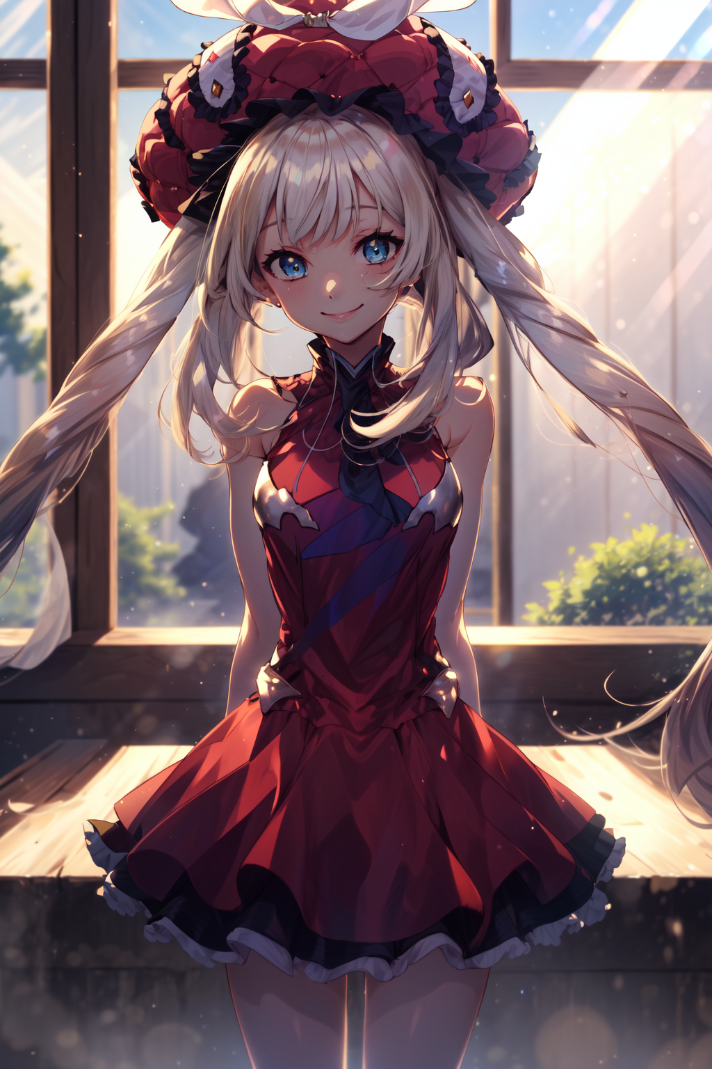 00074-149850552-masterpiece,best quality,1girl,Marie_Antoinette,long hair,blue eyes,twintails,giant red hat,skirt,hat,sleeveless,arms behind bac.png